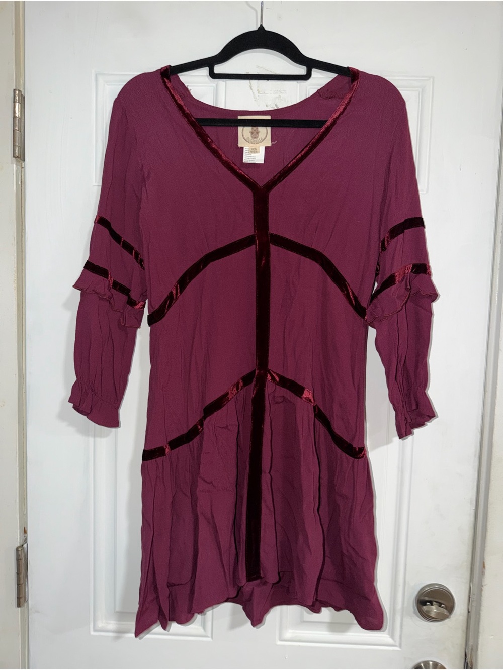 Women's Plum V-Neck Tunic with Velvet Trim